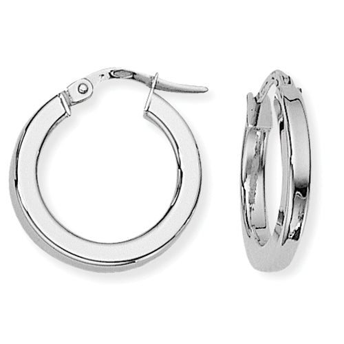 9ct White Gold Square Tube Polished Hoop Earrings