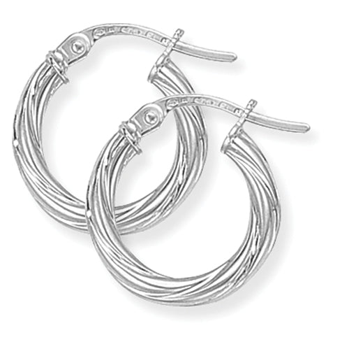 9ct White Gold Twist 13mm Hoop Earrings