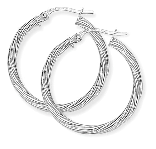 9ct White Gold Twist 22mm Hoop Earrings