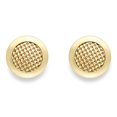 9ct Gold Patterned 6mm Dome Circle Stud Earrings
