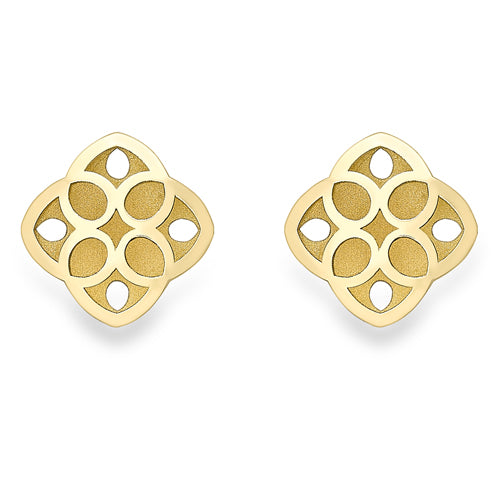 9ct Gold Fancy Openwork Cushion Stud Earrings