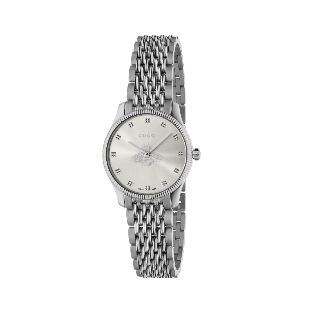 Gucci G-Timeless Silver Dial Slim Bee Stainless Steel Womens Quartz Watch YA1265019