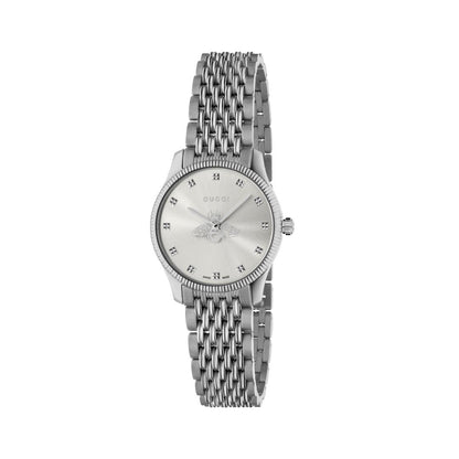 Gucci G-Timeless Silver Dial Slim Bee Stainless Steel Womens Quartz Watch YA1265019