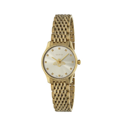 Gucci G-Timeless Silver Dial Slim Bee PVD Gold Plated Womens Quartz Watch YA1265021