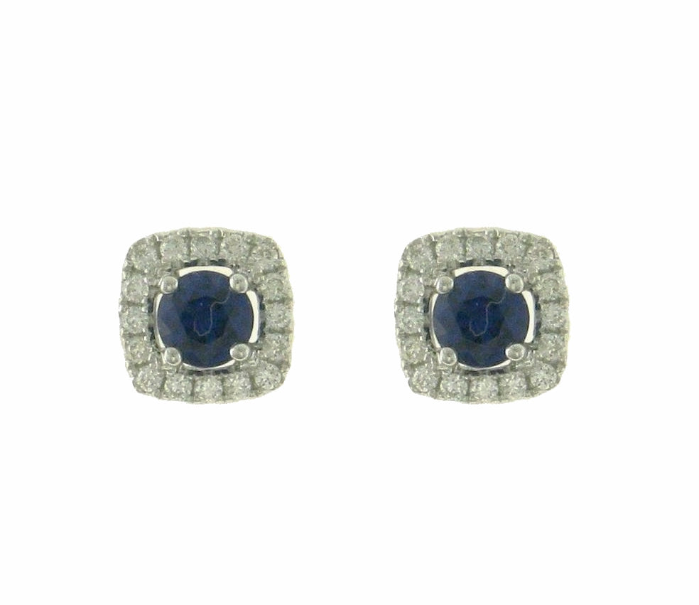18ct White Gold Sapphire & Diamond Set Cluster Stud Earrings