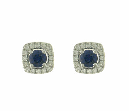 18ct White Gold Sapphire & Diamond Set Cluster Stud Earrings