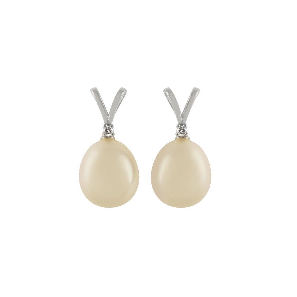 9ct White Gold Pearl & Diamond Set Stud Earrings