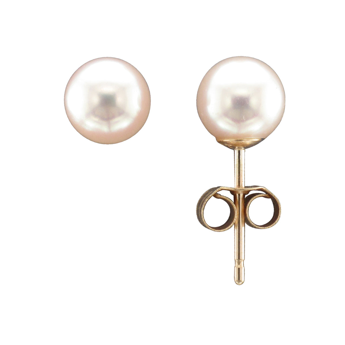 9ct Gold 6mm Cultured Japanese Akoya Pearl Stud Earrings