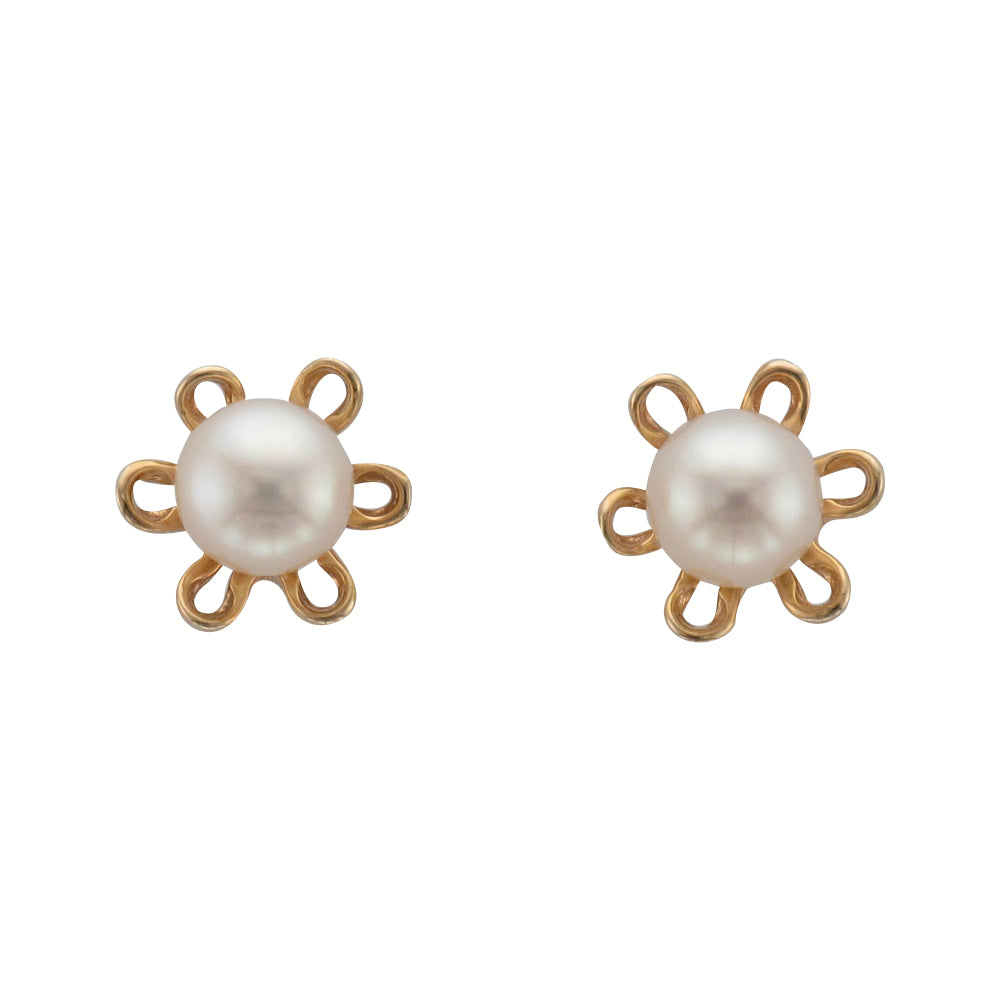 9ct Gold Pearl Flower Design Stud Earrings