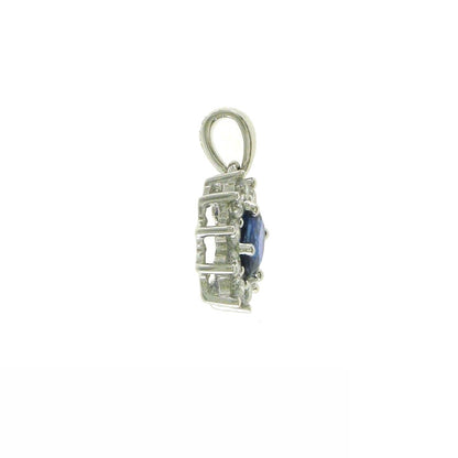 18ct White Gold Oval Sapphire & Diamond Set Cluster Pendant Necklace
