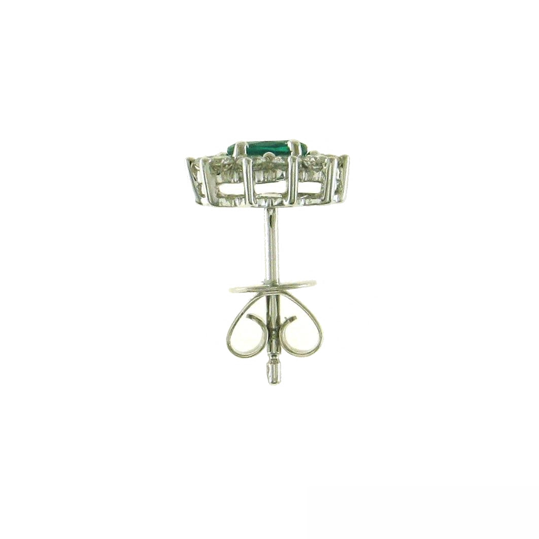 18ct White Gold Oval Emerald & Diamond Set Cluster Stud Earrings