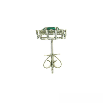 18ct White Gold Oval Emerald & Diamond Set Cluster Stud Earrings