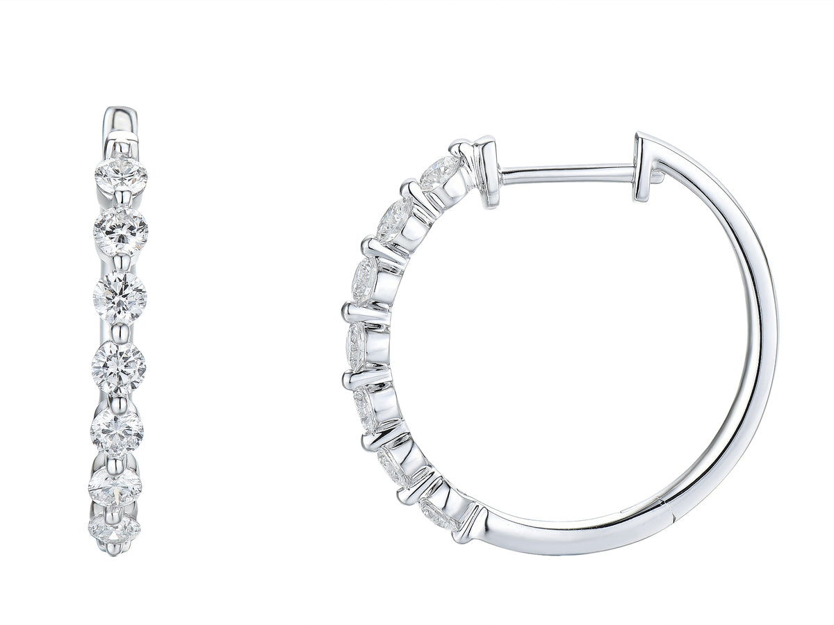 18ct White Gold Single Claw Set Diamond Hoop Earrings