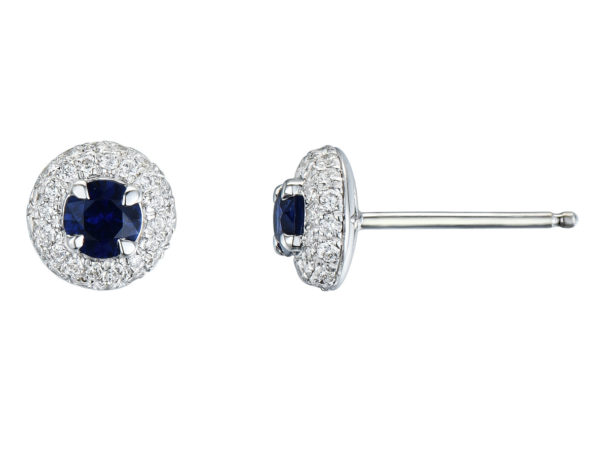 18ct White Gold Round Sapphire & Diamond Set Double Row Halo Cluster Stud Earrings