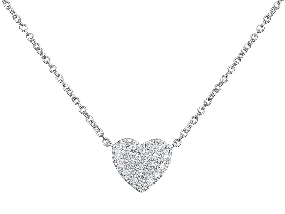 18ct White Gold Diamond Pavé Set Heart Pendant Necklace