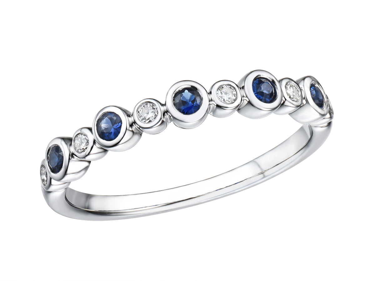 18ct White Gold Sapphire & Diamond Set Single Row Bubble Dress Ring