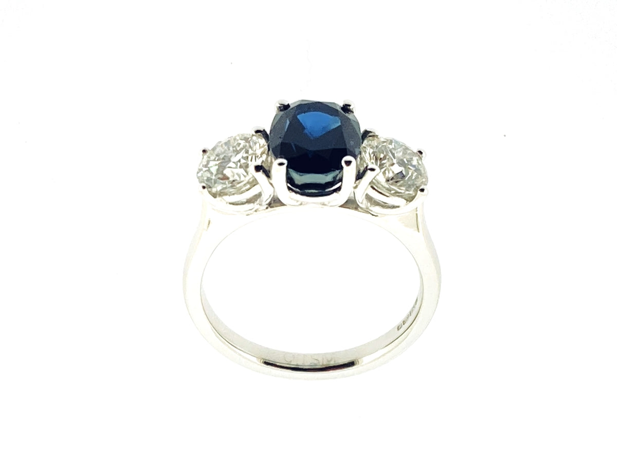 18ct White Gold Sapphire & Diamond Set Three Stone Trilogy Ring