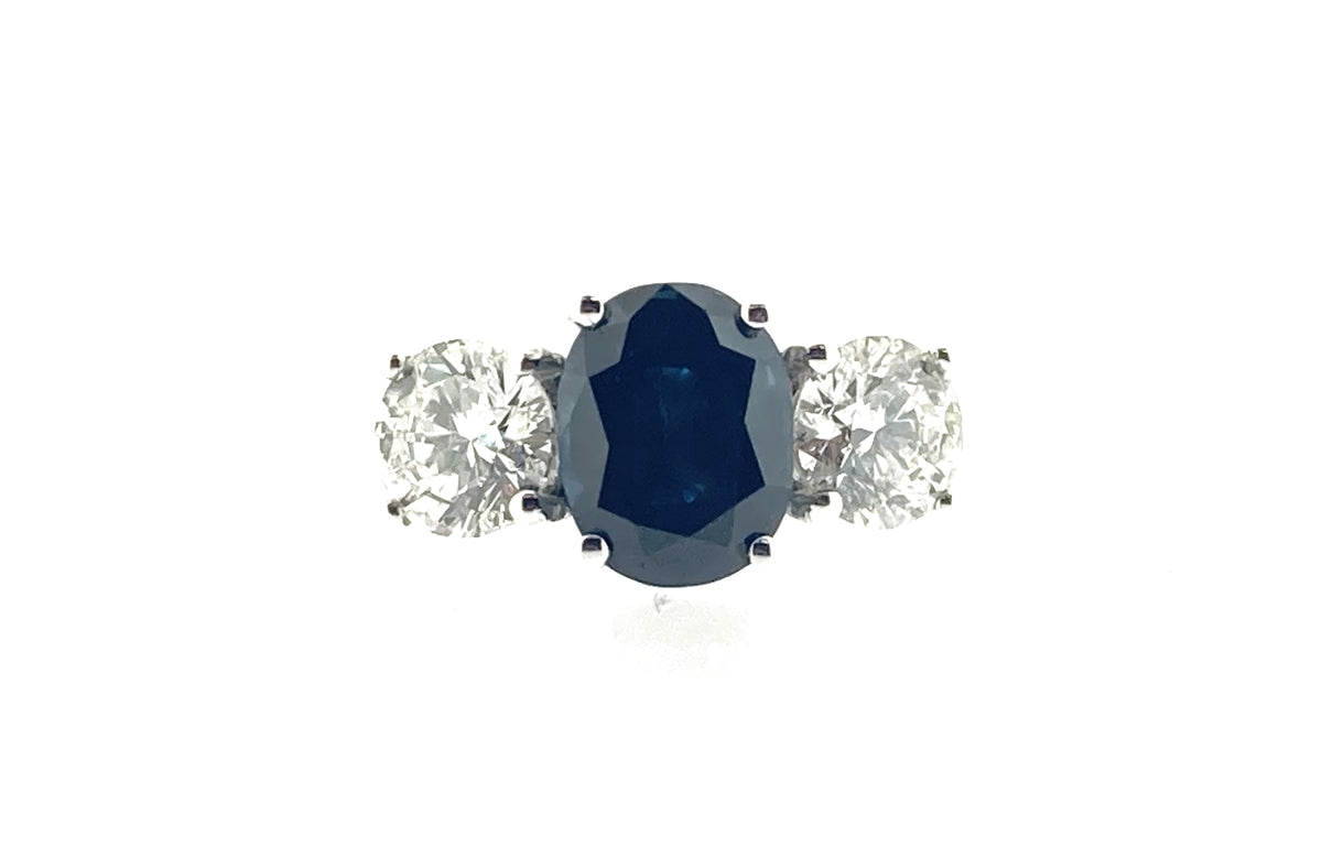 18ct White Gold Sapphire & Diamond Set Three Stone Trilogy Ring