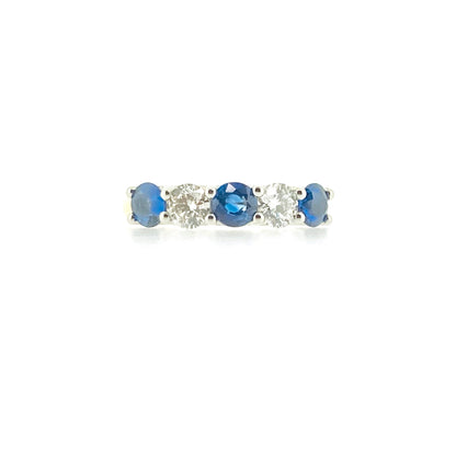 18ct Gold Sapphire & Diamond Set Five Stone Half Eternity Ring