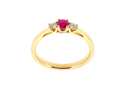 18ct Gold Ruby & Diamond Set Three Stone Trilogy Ring