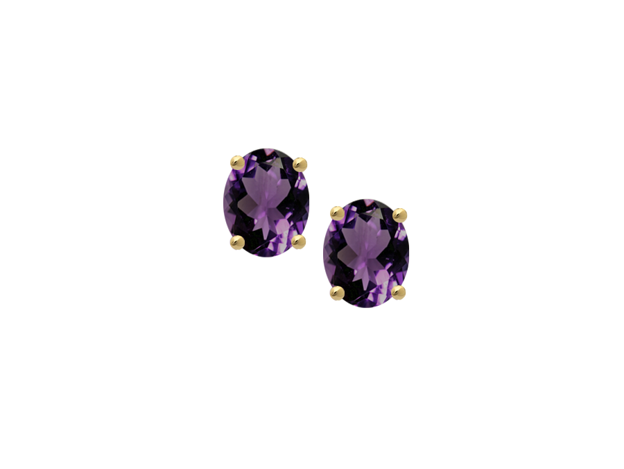 9ct Gold Oval Amethyst Claw Set Stud Earrings