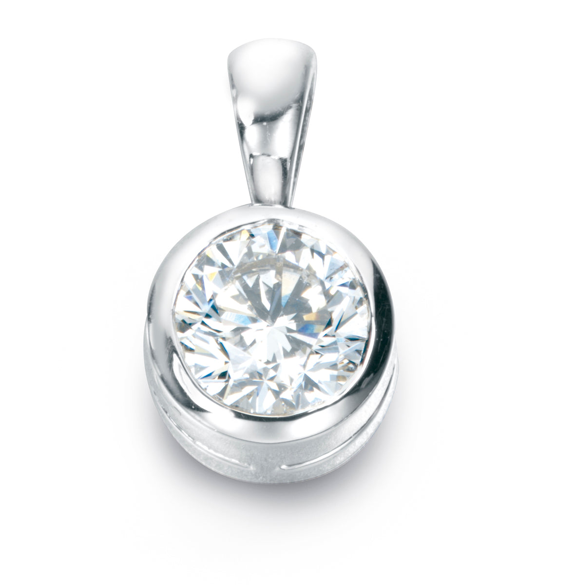 18ct White Gold Rubover Set 0.40ct Diamond Pendant Necklace