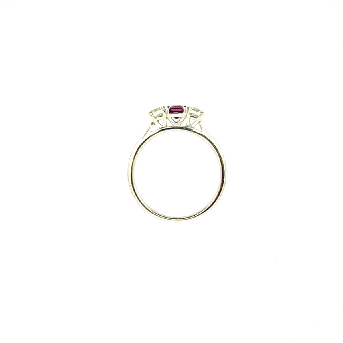 18ct White Gold Ruby & Diamond Set Three Stone Trilogy Ring
