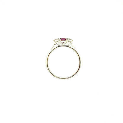 18ct White Gold Ruby & Diamond Set Three Stone Trilogy Ring