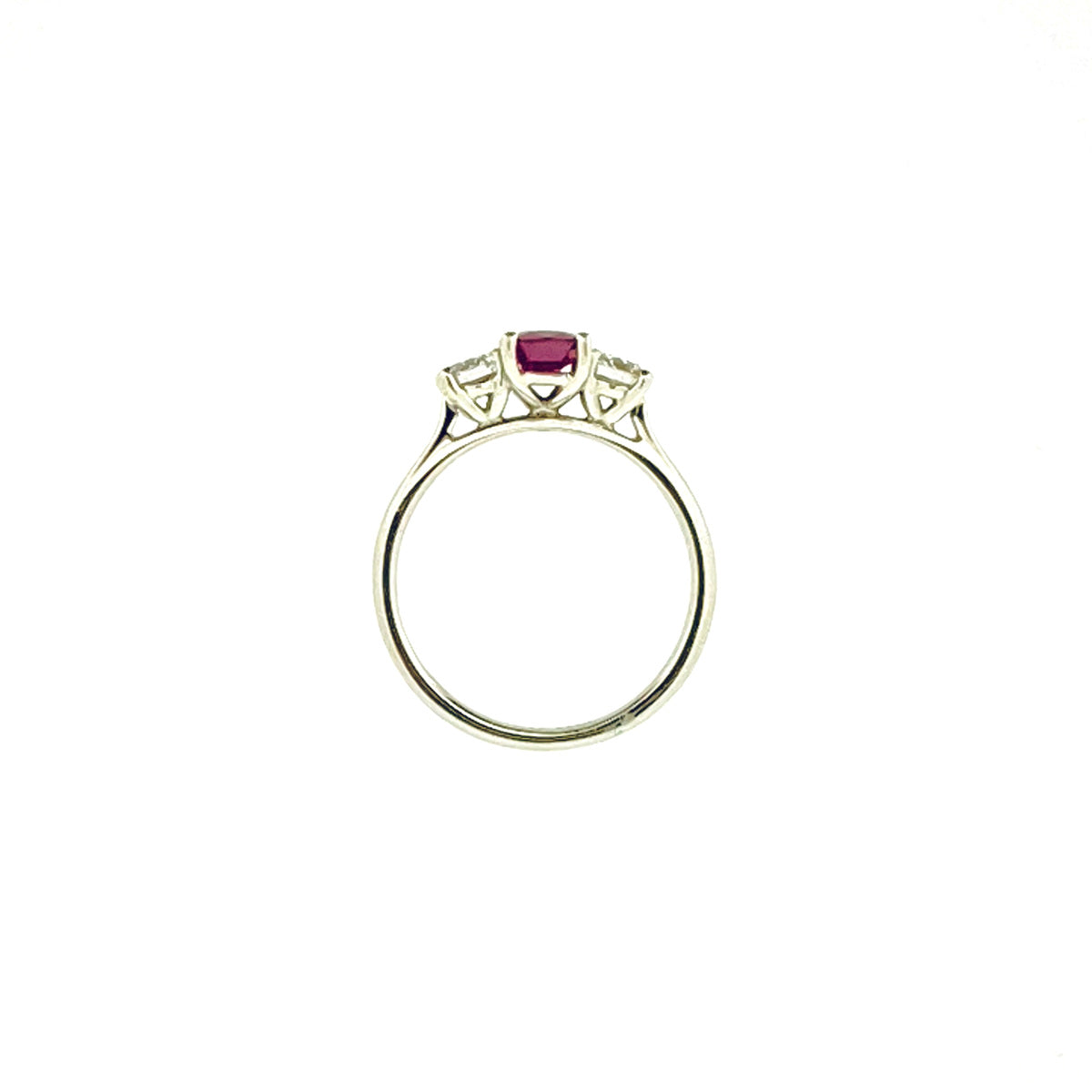 Platinum Octagonal Cushion Cut Ruby & Diamond Set Three Stone Trilogy Ring