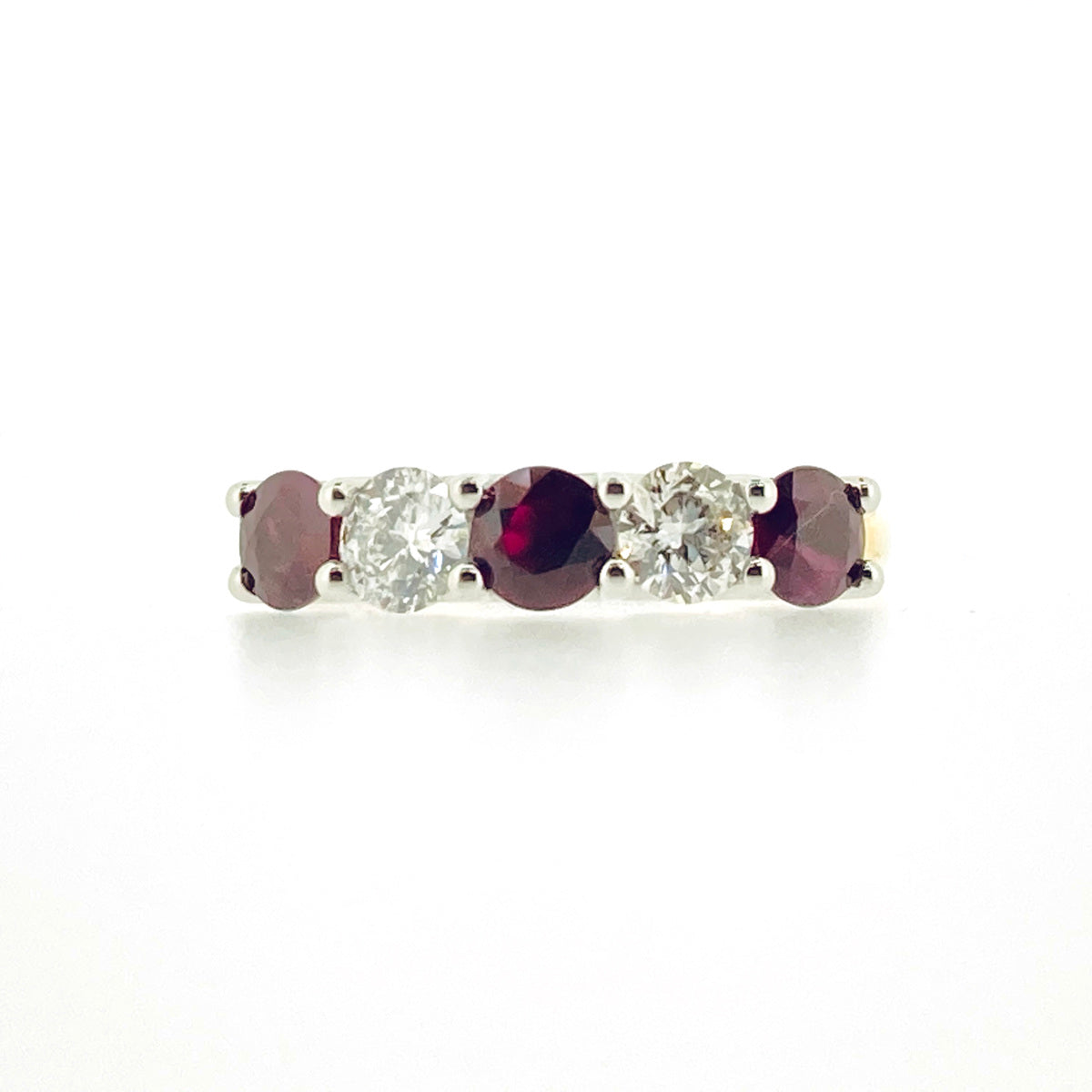 18ct Gold Claw Set Ruby & Diamond Set Five Stone Ring