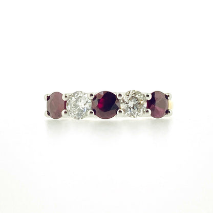 18ct Gold Claw Set Ruby & Diamond Set Five Stone Ring
