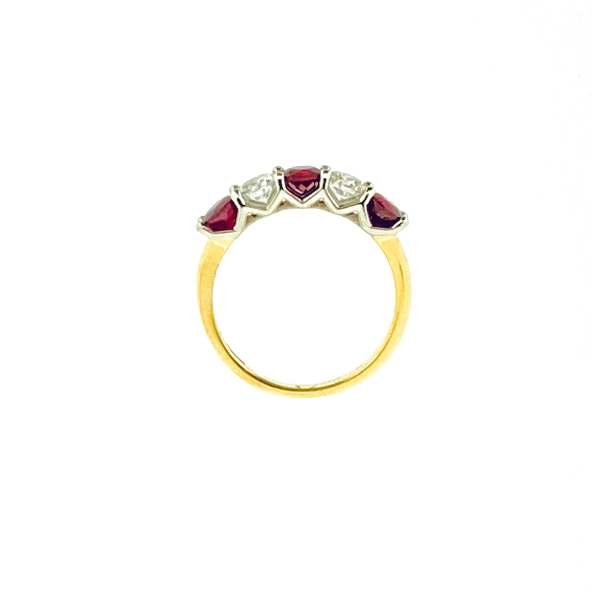 18ct Gold Claw Set Ruby & Diamond Set Five Stone Ring