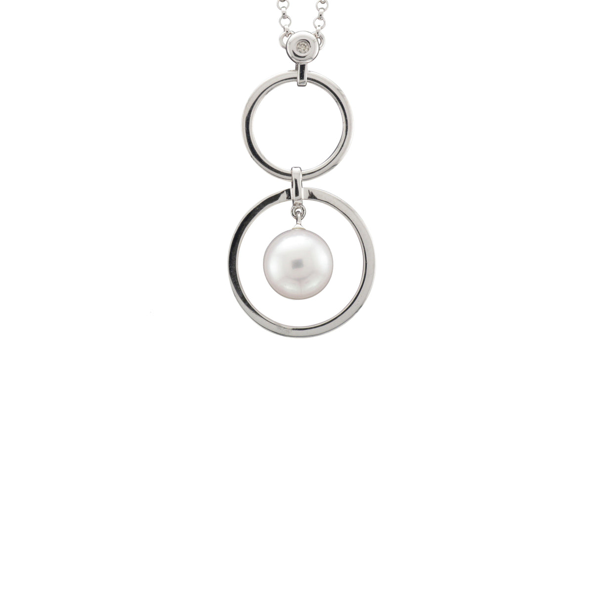 18ct White Gold Pearl & Diamond Set Stacked Circles Pendant Necklace