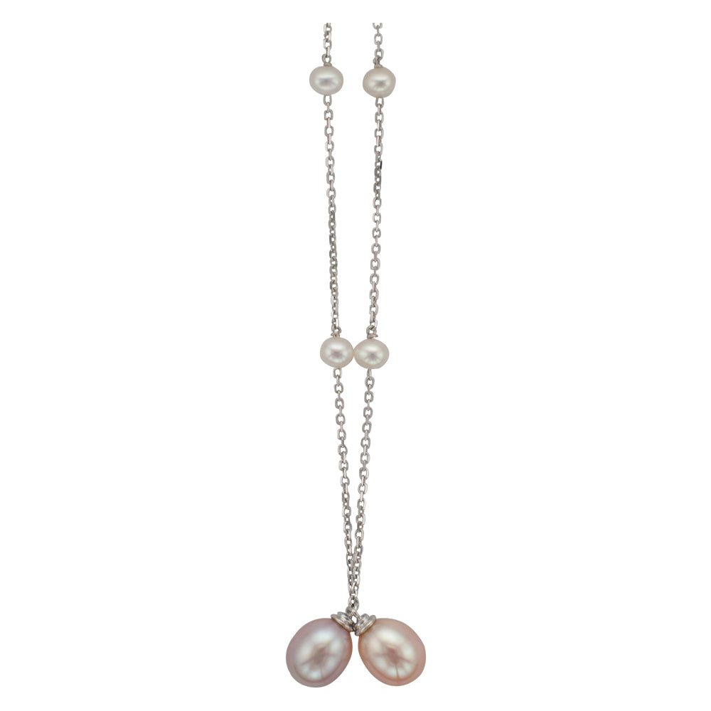 18ct White Gold Multi-Colour Pearl Pendant Necklace