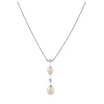 18ct White Gold Pearl & Diamond Set Bar Pendant Necklace