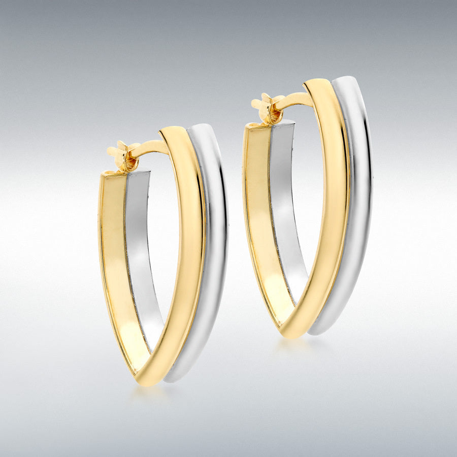 9ct Yellow & White Gold Two Tone Stardust V-Shaped Hoop Earrings