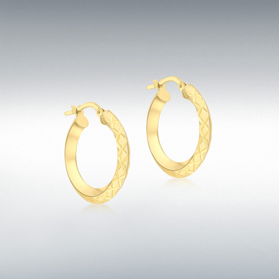 9ct Yellow Gold Patterned Hoop Earrings