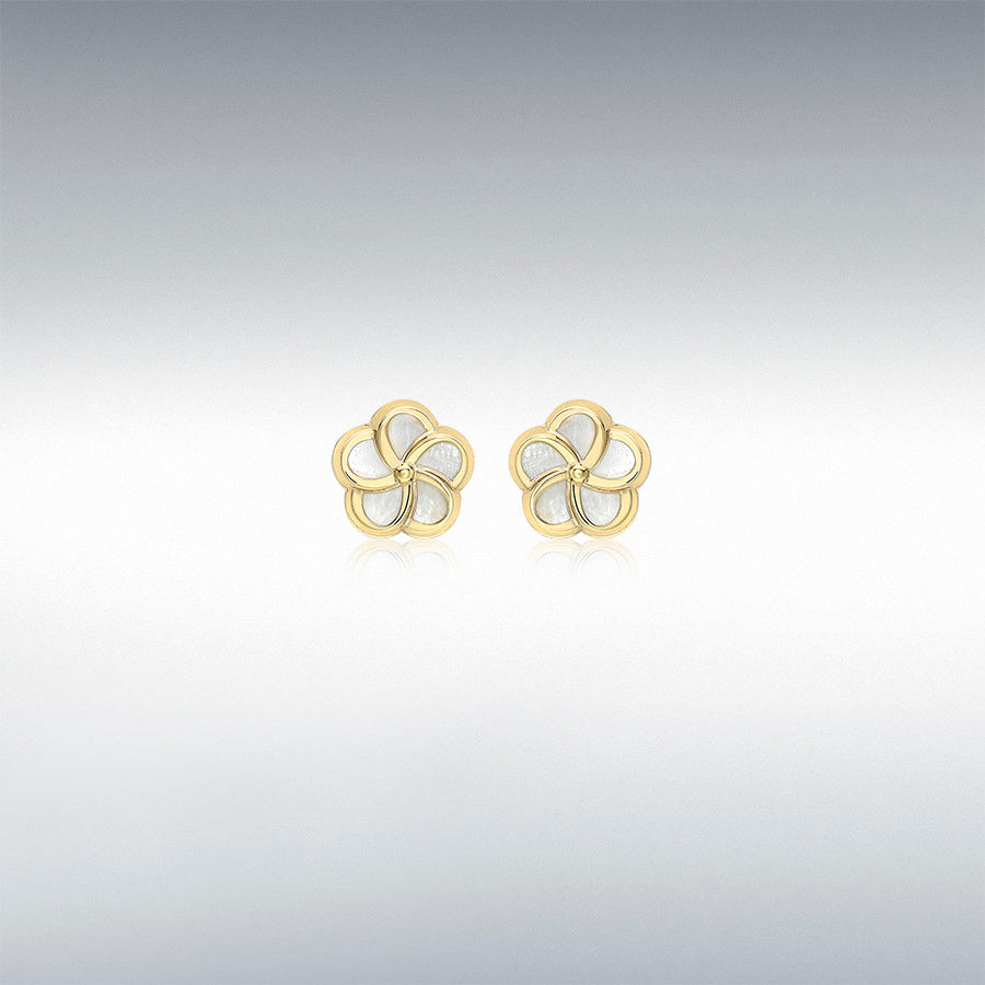 9ct Gold Mother of Pearl Set Flower Stud Earrings
