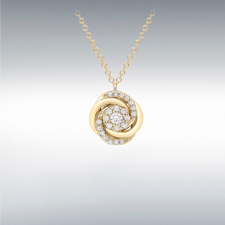 9ct Gold Cubic Zirconia Rose Swirl Pendant Necklace