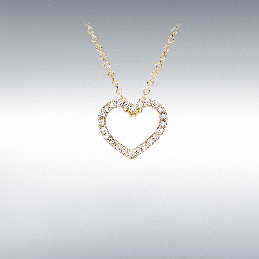 9ct Gold Cubic Zirconia Set Openwork Heart Pendant Necklace