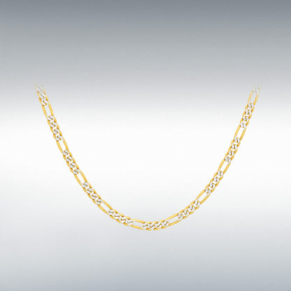 9ct Yellow & White Gold Figaro Chain Link 18" Necklace
