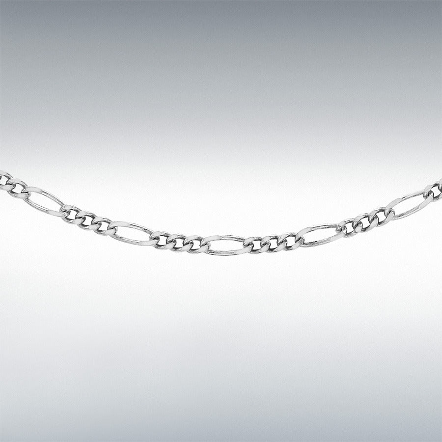 9ct White Gold Diamond Cut Figaro Chain Link 18" Necklace