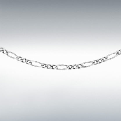 9ct White Gold Diamond Cut Figaro Chain Link 18" Necklace