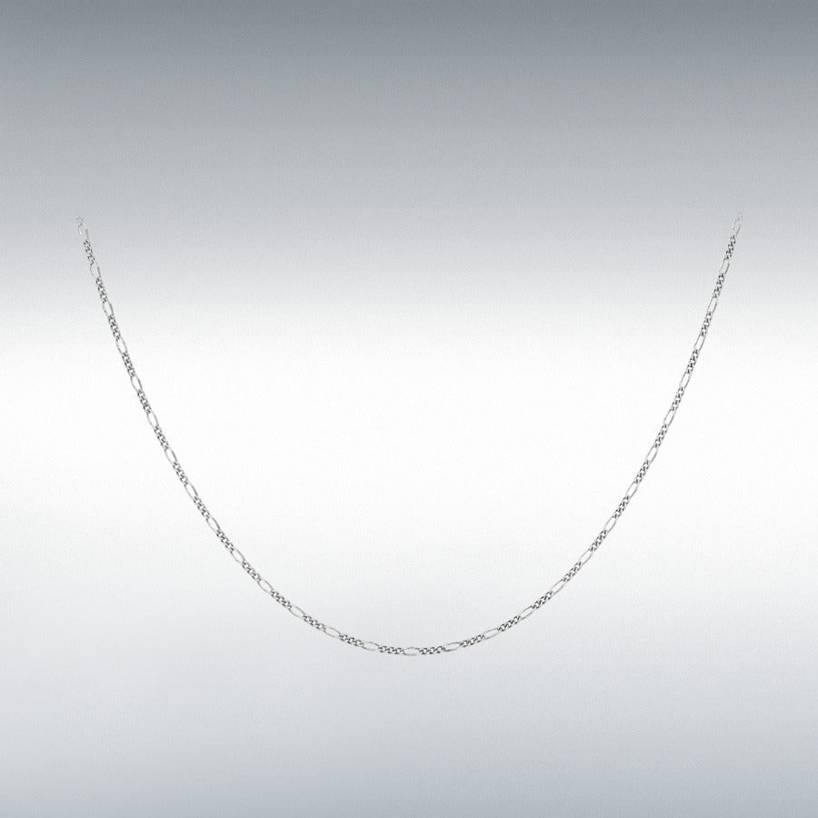 9ct White Gold Diamond Cut Figaro Chain Link 18" Necklace