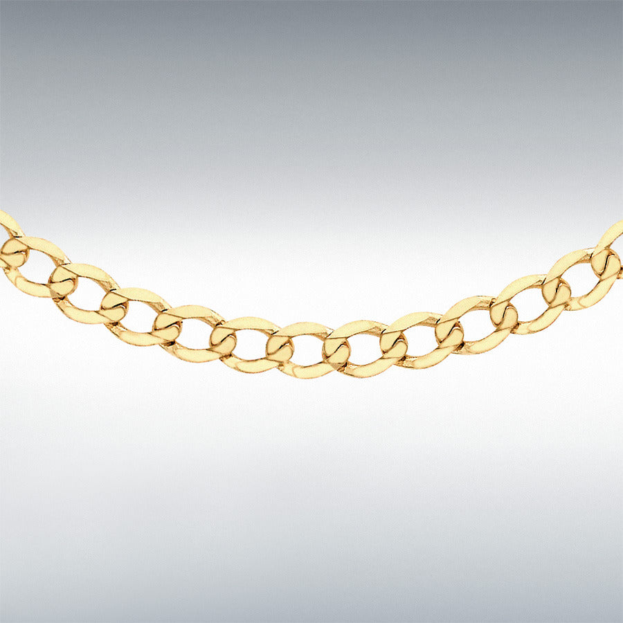 9ct Yellow Gold Diamond Cut Flat Curb Chain Link 18" Necklace