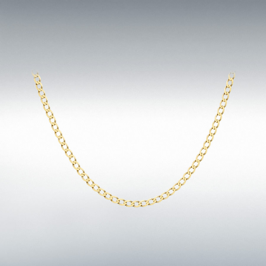 9ct Yellow Gold Diamond Cut Flat Curb Chain Link 18" Necklace