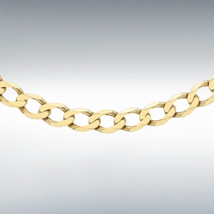 9ct Yellow Gold Diamond Cut Flat Curb Chain Link 18" Necklace