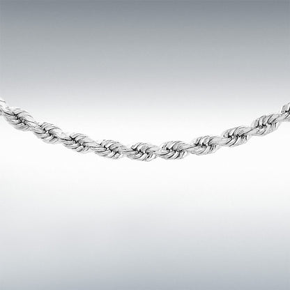 9ct White Gold Hollow Diamond Cut Rope Chain Link 18" Necklace