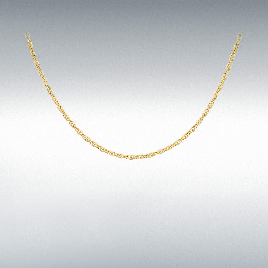 9ct Yellow Gold Hollow Diamond Cut Prince of Wales Rope Chain Link 18" Necklace