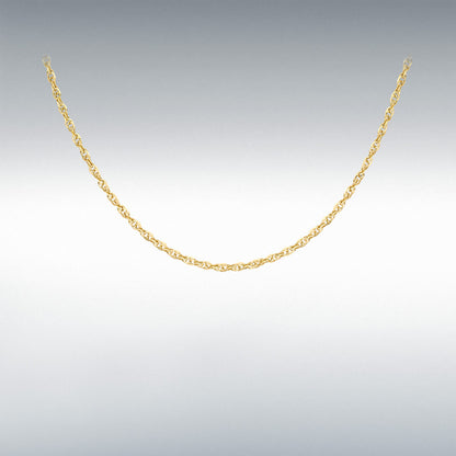 9ct Yellow Gold Hollow Diamond Cut Prince of Wales Rope Chain Link 18" Necklace